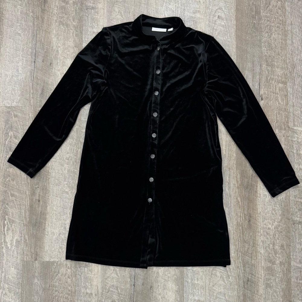 Black Velvet Goth Vampire Witchy Button Tunic Sz XS Oversized - Picture 1 of 9
